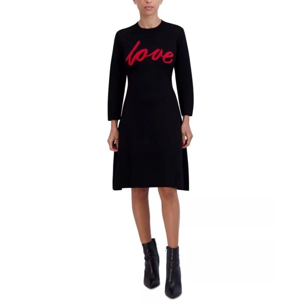 ROBBIE BEE Petite Mockneck Long-Sleeve Love A-Line Sweater Dress Petite Medium